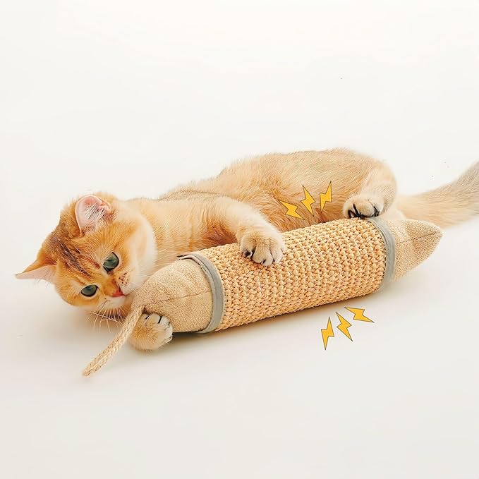 Catnip Cat Kicker Toy, 10 Inch Long Cat Scratcher Post, Natural Sisal Toy for Indoor Cats(Oranger and Silver)