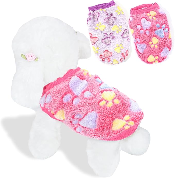2 Pack Dog Sweaters for Small Dogs Girl Boy Winter Fleece Dogs Clothes Cute Warm Puppy Sweater Chihuahua Teacup Dog Clothes Pet Outfit Pink Blue (Purple, Small(for 6.5-8lb)