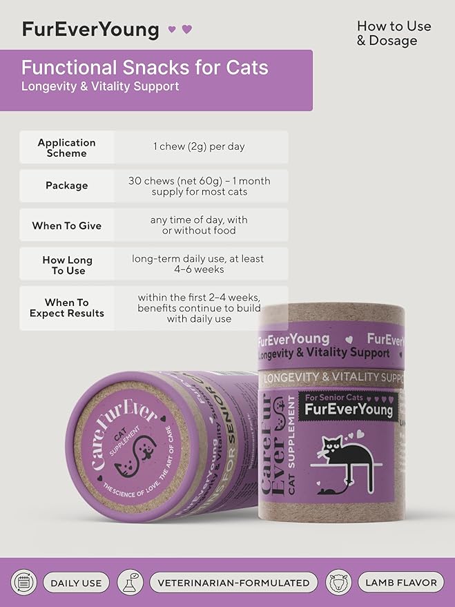 Vitamin Treats for Senior Cats: Immune Health, Longevity, Brain Function, Vision & Overall Vitality in Aging Cats (30 Days Supply)