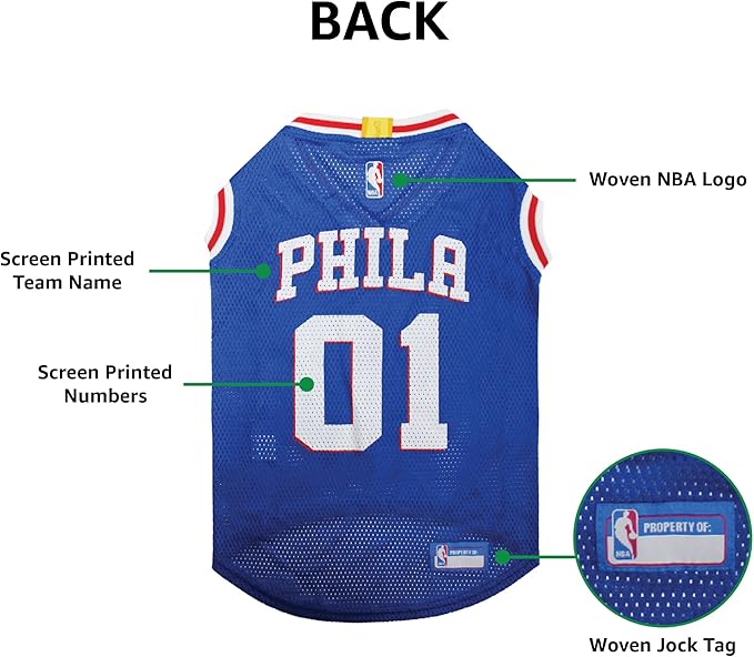 Pets First NBA PHILADELPHIA 76ERS DOG Jersey, Medium - Tank Top Basketball Pet Jersey (76R-4047-MD)