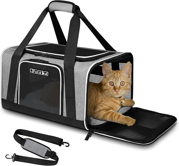 Petskd Pet Carrier 18x11x11 Delta American United Airline Approved, Pet Travel Carrier Bag for Small Cats and Dogs, Cat Soft Sided Carrier with Safety Lock Zippers, 5-Sided Breathable Mesh(Grey)