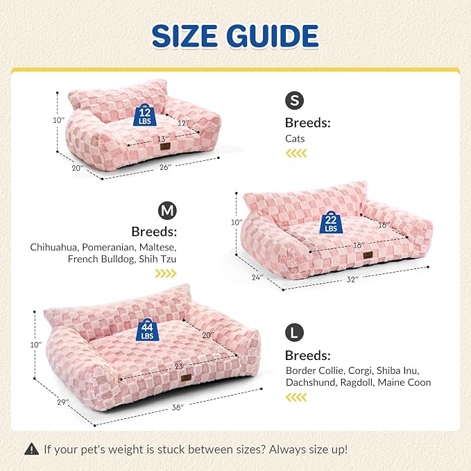 ABCPET Large Dog Bed Sofa, Fluffy Pet Bed for Medium and Large Dogs, Supportive Dog Couch Sofa for Dogs, Pet Sofas with Washable Cover & Non-Slip, 38 inch, Pink