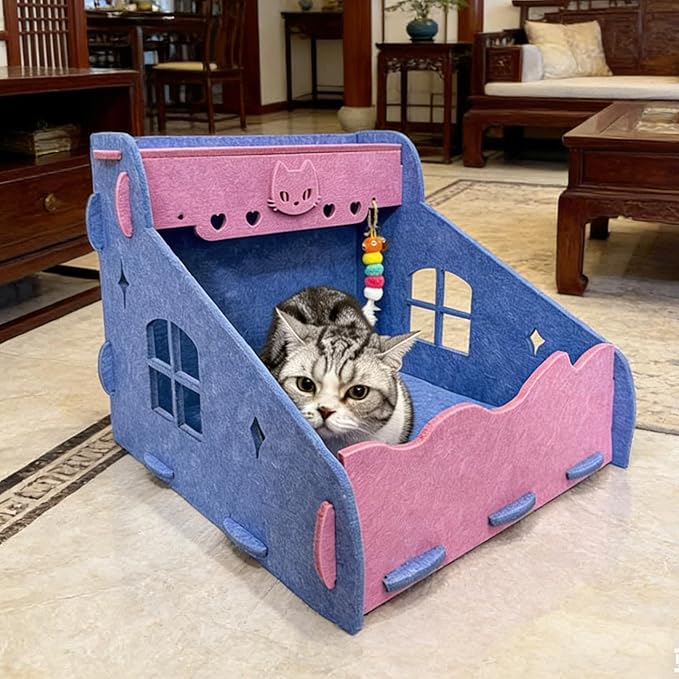 Gralara Cat Scratcher Kitten Sleeping Nest Thickened Multifunctional Furniture Protector Lounge Bed for Interaction Indoor Outdoor, Blue