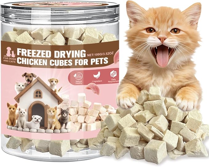 Freeze Dried Chicken Treats for Cats & Dogs, 100% Chicken Breast, High Protein Grain Free Pet Treats, Natural Healthy Snack & Food Topper for Training, 3.5 oz