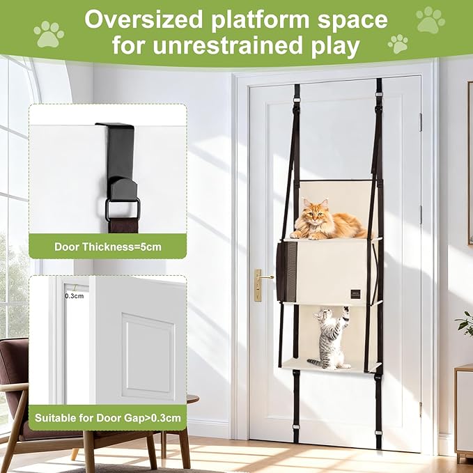 Door Hanging Cat Tree - Hanging Cat Climber 3-Tier Indoor, Door Mounted Collapsible Perch Hammock Bed, Tool-Free Assembly