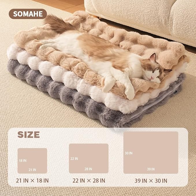 SOMAHE Pet Blanket, Reversible Sherpa & Bubble Fleece Pet Throw, Ultra-Soft Plush for Cats & Small Dogs, Machine Washable, Anti-Static, Warm & Cozy,28"×22" Inch White