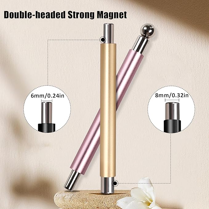 MEILINDS Cat Eye Magnet for Nails, Double-head Magnet Wand with Round Nail Magnet Beads Nail Polish Magnet Pen Magnetic Cat Eye Gel Polish Nail Design Tool for Home DIY, Salon, Rose Gold
