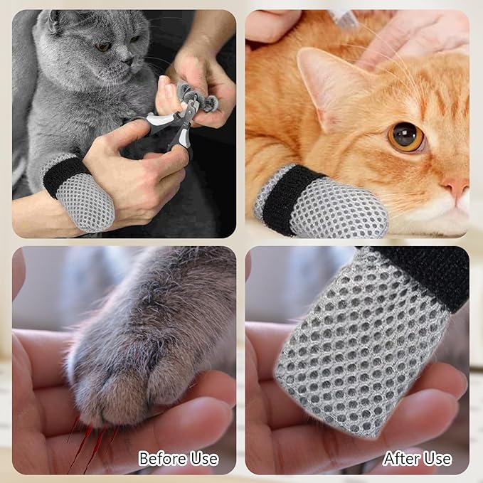 4 Pcs Cat Mittens to Prevent Scratching for Pets with Paw Inner Diameter up to 1.35 Inches, Adjustable Breathable Mesh Kitten Shoes Socks Booties for Only Grey