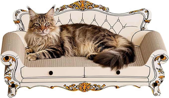 Cat Scratcher Bed,23.6 Inch Sofa-Shaped Cat Scratcher Couch, Large Luxury Durable Cardboard Sofa Scratcher Pad Furniture Protector for Indoor Cats Scrach,Rest and Play,Beige