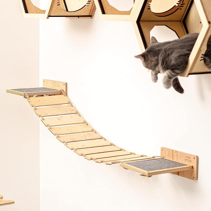 Wood Cat Bridge Cat Steps Cat Bed Wall Cat Toy Rustic Cat Tree Wall Decor Cat Lover Gift New Home Gift Cat Furniture Wall (Light, Bridge)