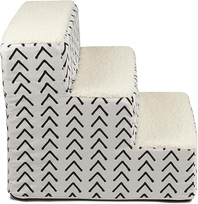 Majestic Pet 3 Step Portable Dog Stairs for Small Dogs to get on Bed Supports 250 lbs or Less – Dog Steps for High Bed with Machine Washable Cover –Pet Stairs for Cats Boho Arrow White/Black