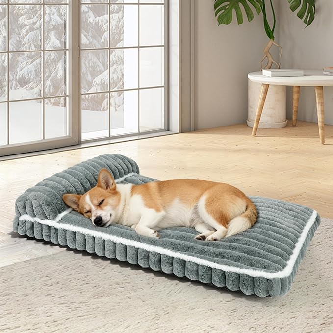 Comfort Dog Beds for Large Dogs,Dog Bed with Removable Washable Cover, Deluxe Plush Dogs Beds for Crate with Pillow, Anti-Slip Pet Mat Mattress for Kennel with Durable Zipper(Grey,L)