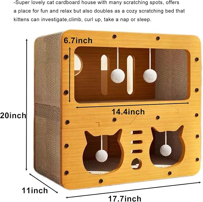 Cat Scratcher Cardboard House, 2-Tier Kitty Scratching Pad Lounger Bed for Small Cats to Play, Rest, Sleep, Scratch Post Box, Durable Board Entertain Feline Friends Prevent Furniture Damage