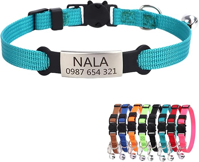 Personalized Kitten Cat Collar with Safe Breakaway Quick Release Buckle Bell ID Tag Custom Name and Phone Number for Boy Girl Cats