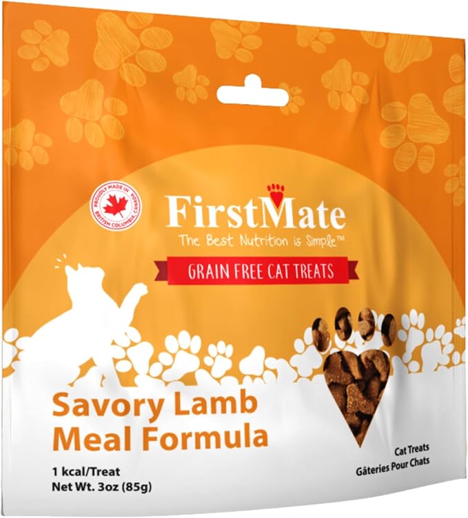FirstMate Savory Lamb Formula Cat Treats – Grain Free, High Protein, Limited Ingredient, Low Calorie Training Reward – 3 oz Bag