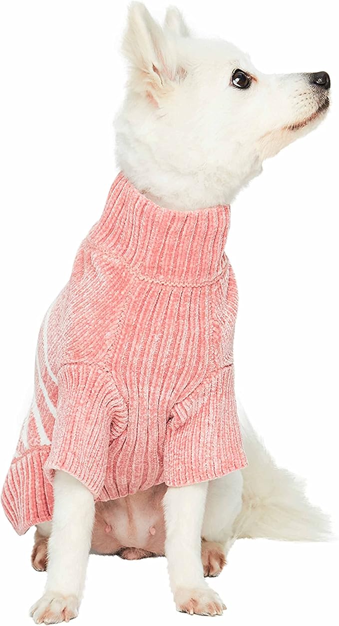 Blueberry Pet Cozy Soft Chenille Classy Striped Dog Sweater in Dusty Rose, Back Length 20", Pink Clothes for Dogs