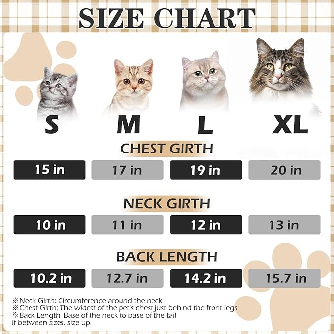EXPAWLORER Plaid Cat Hoodie - British Style Warm Cat Sweater Shirt with Leash Hole,Pet Clothes Outfits,Winter Coat Apparel for Puppy Cats Girl Boy-Kitten Apparel,Beige M