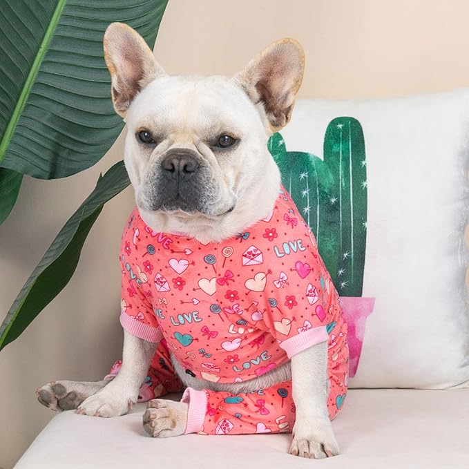 CuteBone Dog Valentine's Day Pajamas Puppy Onesies Small Dogs Soft Pjs Coat Cat Apparel Comfy Pet Clothes Outfit Doggie Bodysuit P216XS