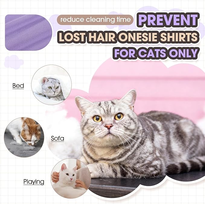 Sticky Cat Clothes, Sphynx Hairless Pajamas for Cats only, Soft Onesie for Kitten, Female Male & Hair Loss Prevention, Purple XS