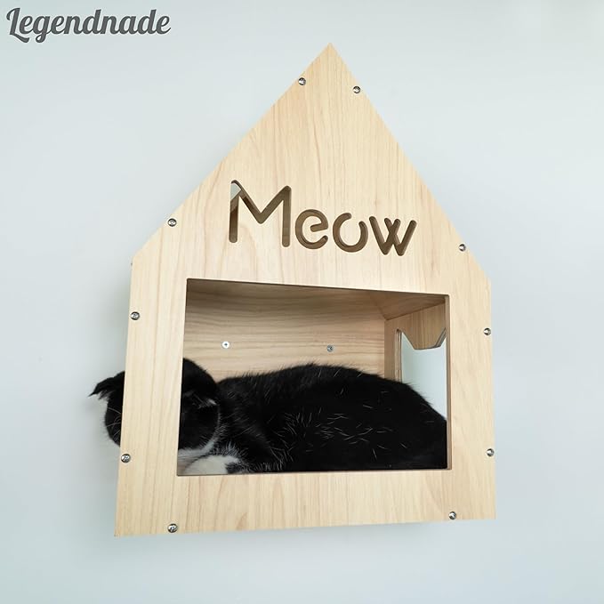Personalized Cat House with Roof, Custom Cat Name for Cat House, Wooden Cats Bed for Two Indoor Cats, Cat Pods, Wood Furniture for Sleeping Playing Scratching, Your Pet Gift Decor
