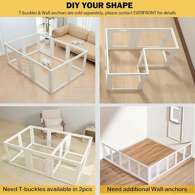 EVERFRONT Clear Acrylic Dog Playpen - Clear Dog Play Pen - Easy Assemble Acrylic Dog Playpen - Puppy Playpen, Cat Playpen, Small Animal Playpen, Dog Play Pen Indoors