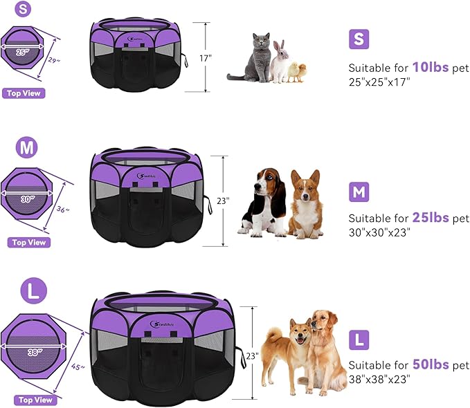 Siedihit Dog Cat Playpen, Puppy Pet Playpen, Small Dogs Tent Crates Cage Indoor/Outdoor, Portable Pop Up Dog Kennel Playpen with Carrying Case for Dogs/Cats/Rabbits,Purple