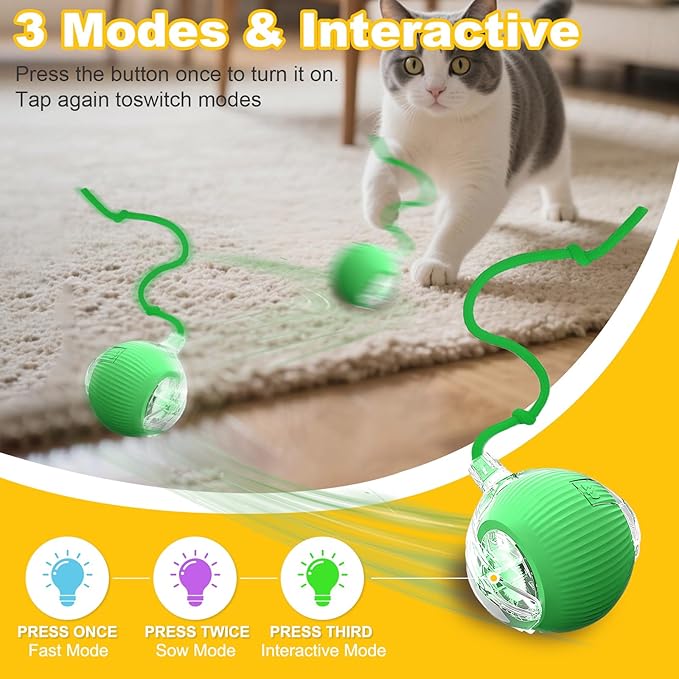 Interactive Cat Toys Ball for Indoor Cats＆Dogs,Automatic Cat Toy 360° Auto-Rotation Smart Obstacle Avoidance,Includes 4 Cat Spiral Spring,Cat Enrichment Toys for Indoor Cats (Green1)