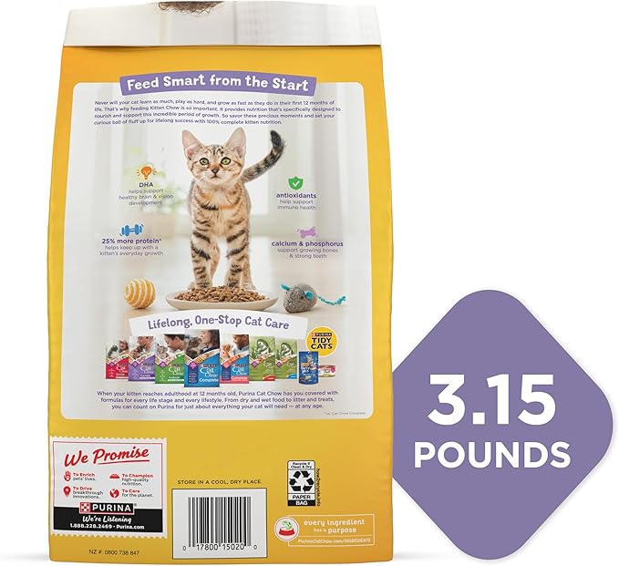 Purina Kitten Chow Kitten Food Healthy Development with Real Chicken Dry Kitten Food - (Pack of 4) 3.15 lb. Bag