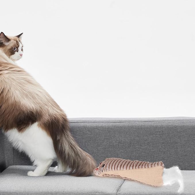 Abaodam Plush Catnip Cat Teething Chew with Crinkle Paper Sisal Sound Interactive Indoor for Cats Gray Animal Shape