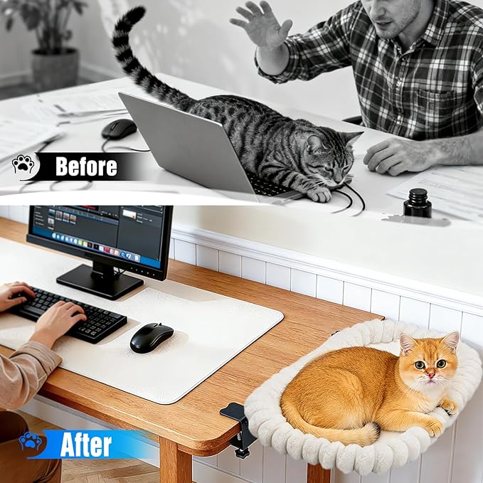 IPOW Cat Bed Heavy Duty Steel Frame Supports up to 40lbs Cat Desk Bed & Perch Space-Saving 91°Foldable with Soft Ultra-Plush Faux Fur for Small Medium Large Cats