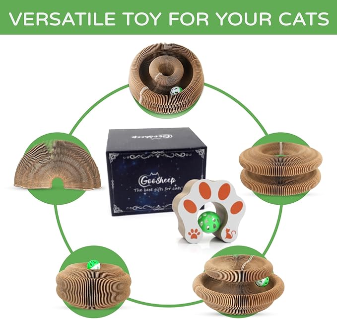 Goosheep Accordion Magic Organ Cat Scratcher Toys for Indoor Cats - Cardboard Cat Scratching Board Ball Scratcher Pad 3 Pack
