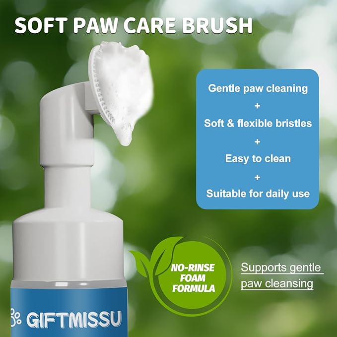 Dog Paw Cleaner Foam for Dogs & Cats, Plant-Based Paw Wash for Dirt and Outdoor Mess, Gentle Pet Paw Cleaner with Soft Brush Head for Easy Dog Foot Cleaning, 5 fl oz