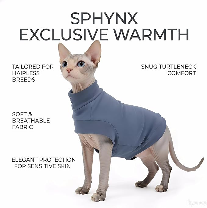 Sphynx Cat Clothes - Breathable Fleece Hairless Cat Pajamas, Ultra-Soft Slate Blue Cat Sweater for Winter & Indoor, Anti-Static & Sensitive Skin Friendly, Lightweight Warmth, (Medium)