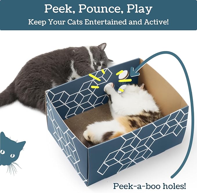 5609PETS Cat Scratching Box with 3 Refillable Double-Sided Scratch Pads, No-Mess Cat Scratcher for Indoor Cats