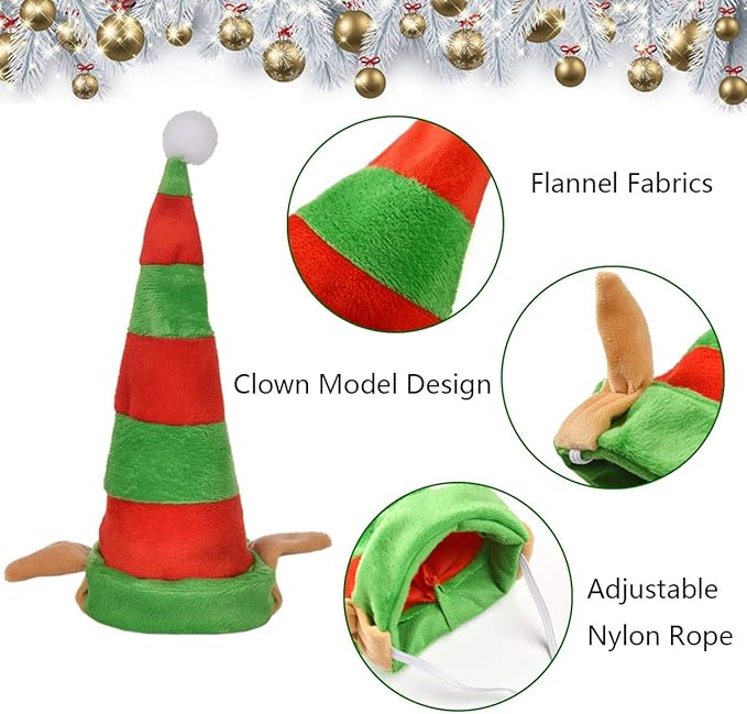 Cat Christmas Costume Elf Hat and Bell Collar Xmas Pet Costume Accessories for Cat and Puppy 2Pcs