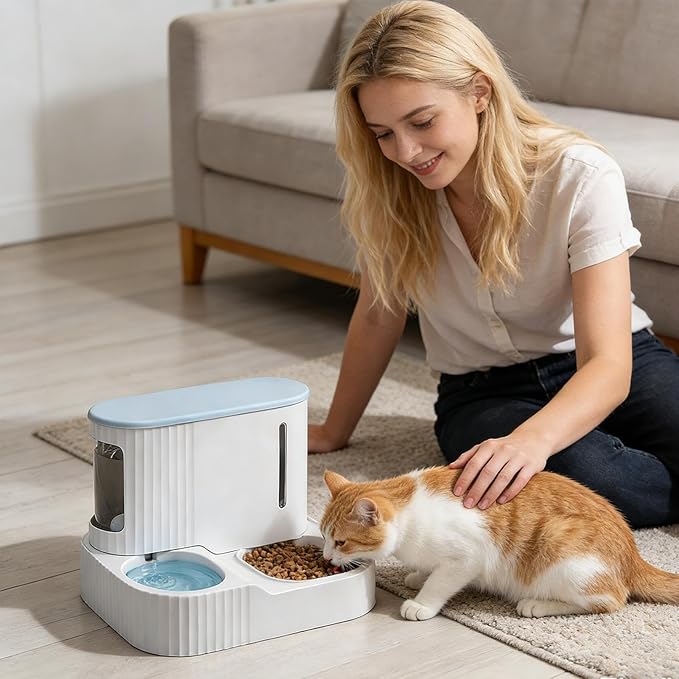 Cat Water and Food Dispenser | 2 in 1 Water Feeder,3L Detachable Automatic Pet Food Dispenser,for Kitten Puppy Home Indoor Vacation Feeding Watering