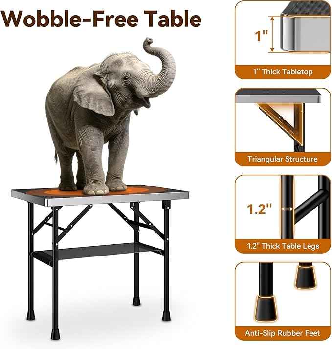 niffgaff Dog Grooming Table with Arm, Hammock & Nooses, 30" H Foldable Heavy Duty Pet Grooming Station, 35.5" L×23.6" W Non-Slip Waterproof Tabletop, 33.5" Height Adjustable Stainless H-Frame Arm