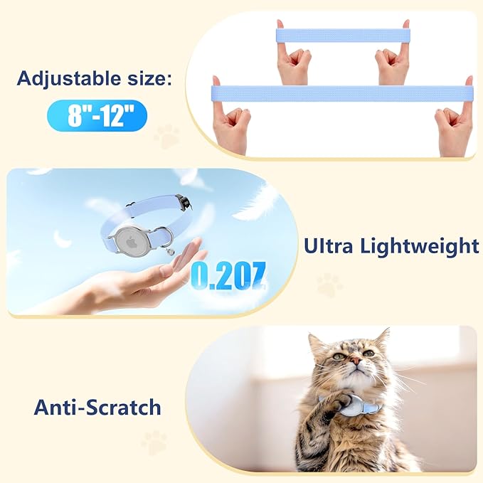 AirTag Cat Collar, Breakaway Air Tag Cat Tracker Collar with Integrated Airtag Holder Compatible with Apple Air Tag, Ultra Elastic & Comfortable Pet Tracking Collars for Cats Kittens Cat (Blue)