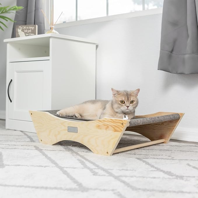 Armarkat Elevated Cozy Pet Hammock for Cats Scratch Resting Sleepy Bed, Natural Beige and Gray, 23.2" L x 5.9" W x 17.3" Th