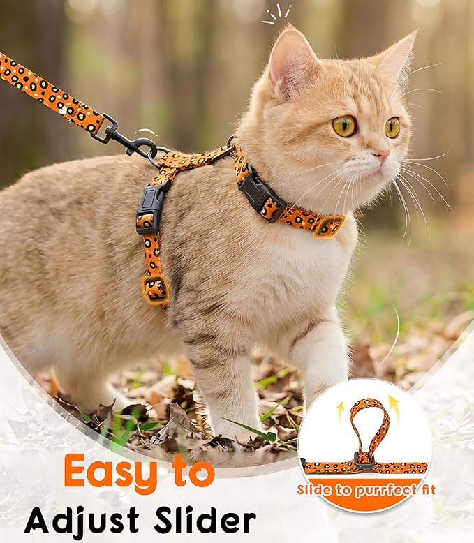 Halypet 2-Pack Cat Harness and Leash Set, Escape Proof 3-in-1 Adjustable Harness for Cats, Soft Lightweight, Easy On & Control for Walking, Travel & Outdoor Use, Vibrant Leopard Orange, Medium