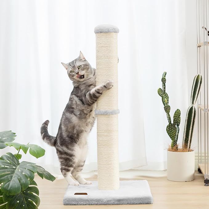 Karolpar 34inch Cat Scratching Post with Natural Sisal Rope 4.3Inch Large Diameter Scratcher Post Tree for Indoor Cats Grey