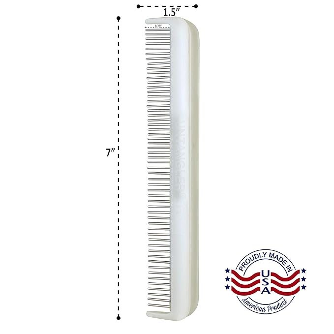 Cat Comb - 7" Dual-Spaced with Silky Smooth Rotating Teeth (White Sheen), Stainless Steel, for Cat Hair and Fur