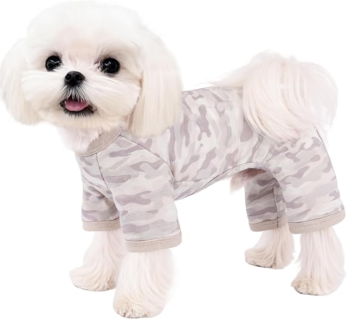Dog Summer Pajamas Onesie Soft Breathable Puppy Jumpsuit Lightweight Dog Clothes for Small Medium Dogs Cat Pet Clothes(Khaki, X-Small)