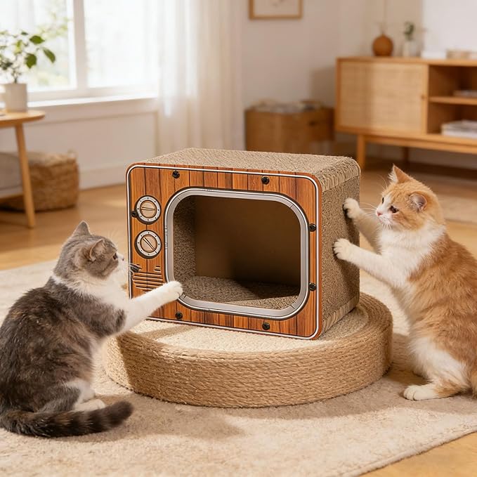 Cat Scratch House, TV Shape Corrugated Bed, Cat Furniture & Side Table for Living Room and Bedroom Decoration, Enrichment Play Exercise Boredom (#2)