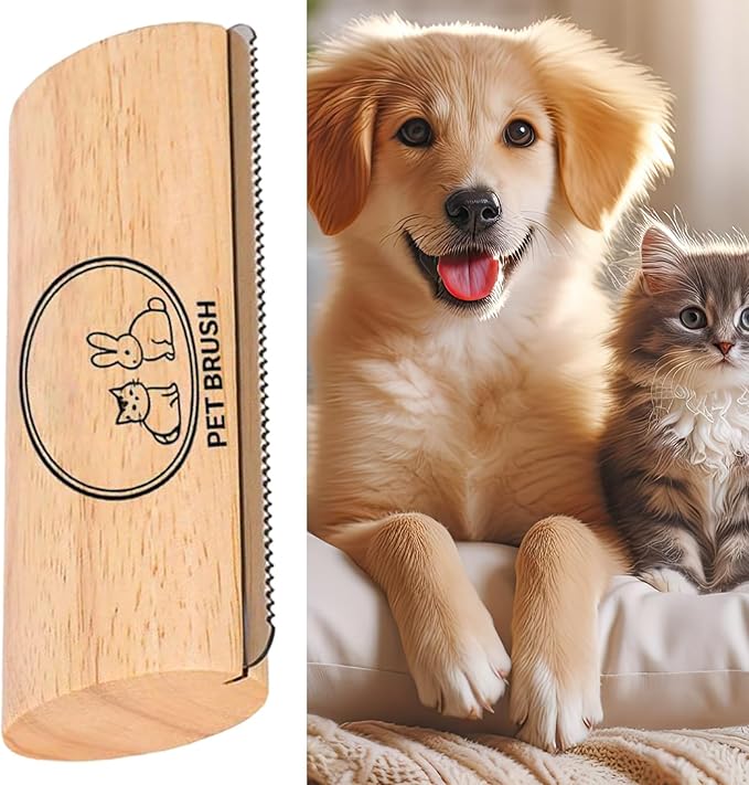 Cat Shedding Brush - Undercoat Remover Comb | Wooden Pet Grooming Brush for Kittens and Medium Large Cats, Removes Loose Long and Short Hair, Gentle Tool for Healthy Coat Care