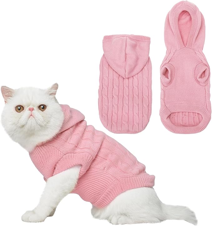 PUPTECK Winter Dog Cat Sweater Coat - Soft Cold Weather Clothes Knitwear for Kitties & Small Dogs Indoor Outdoor Walking Warm, Knitted Classic for Doggies Kitties Girls Boys, Pink S