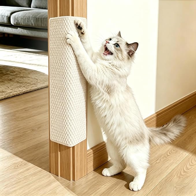 2 Pack Door & Wall Corner Cat Scratcher, Cream-White 19.68x7.8 Inch Scratch Pad for Cats, Corner Scratchers for Indoor Cats,Cat Furniture Protector