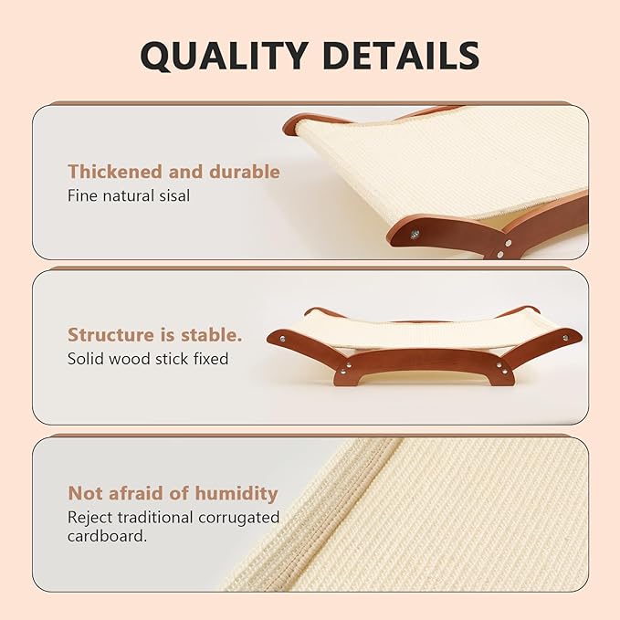 Upgraded Extra-Large Cat Scratcher Bed, Sisal Cat Scratchers Lounger for Indoor Cats Hammock Stand, Durable & Sturdy Scratch Pad Natural Sisal Cats Scratching Post (Cherry Wood)