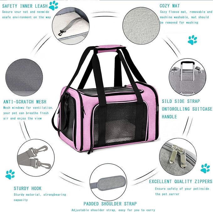 17×11×11 Inches Cat, Dog Carrier for Small Medium Puppies up to 15 Lbs,Soft-Sided Travel & Airline Approved Pet Carrier,Breathable & Foldable Design for Daily Use & Pet Care with Foldable Bowl