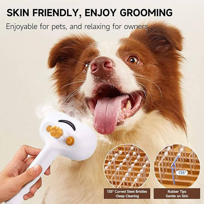 Pet Steam Brush for Dog & Cat – 3-in-1 Spray Hair Removal Comb for Shedding & Grooming, Softens Fur & Reduces Static – Water Brush for Long & Short Coats, Bath-Hating Pets, Includes Waterless Shampoo